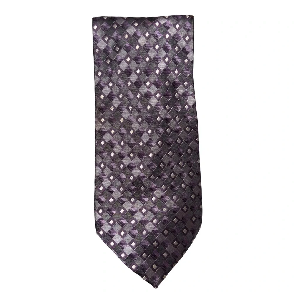 Joseph & Feiss Necktie Mens OS Purple Excellent Geometric Silk Hand Made Tie
